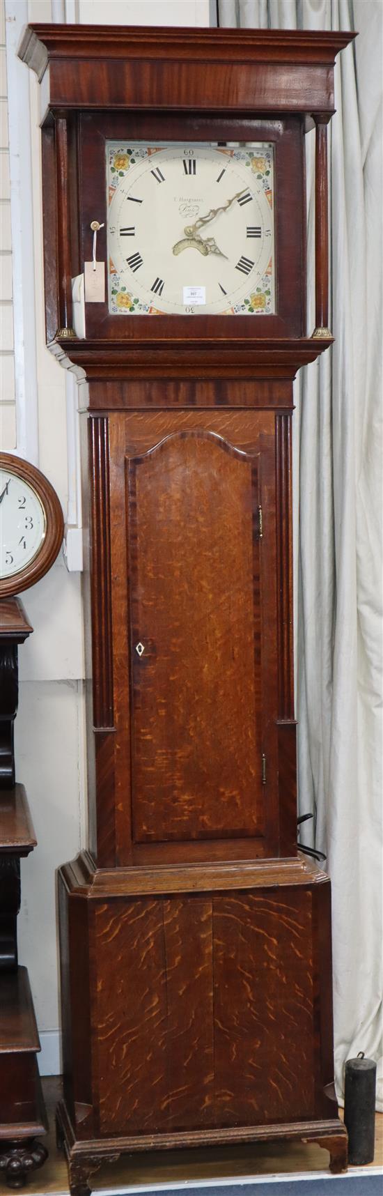 An oak longcase clock, signed T. Hargraves of Settle H.208cm